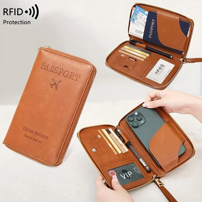 Porte-Monnaie RFID pour Femme – Porte-Passeport PU Portable avec Clip Avion, Ticket, Carte Bancaire et Poche Zippée - La Maison Cozy