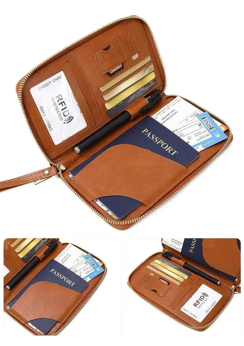 Porte-Monnaie RFID pour Femme – Porte-Passeport PU Portable avec Clip Avion, Ticket, Carte Bancaire et Poche Zippée - La Maison Cozy