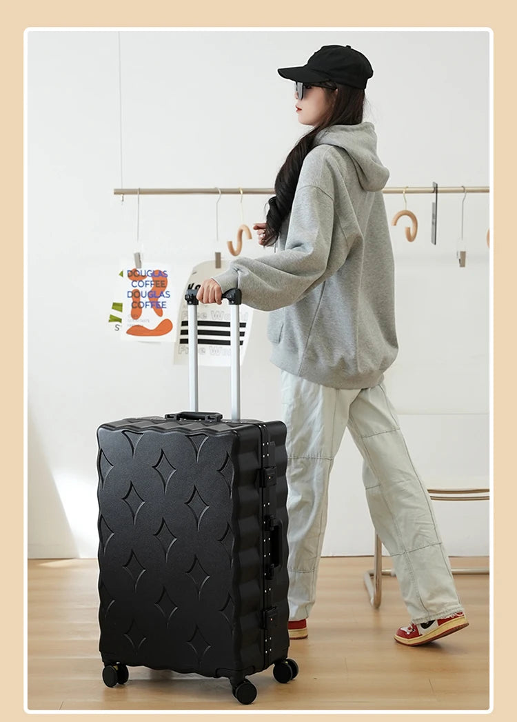 Nouvelle Valise de Voyage Design - Cadre en Aluminium, Grande Capacité, Valise à Glissière 28 Pouces avec Porte-Gobelet - Valise Cabine Trolley - La Maison Cozy