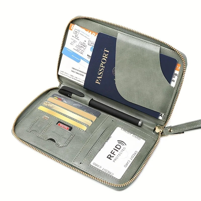 Porte-Monnaie RFID pour Femme – Porte-Passeport PU Portable avec Clip Avion, Ticket, Carte Bancaire et Poche Zippée - La Maison Cozy