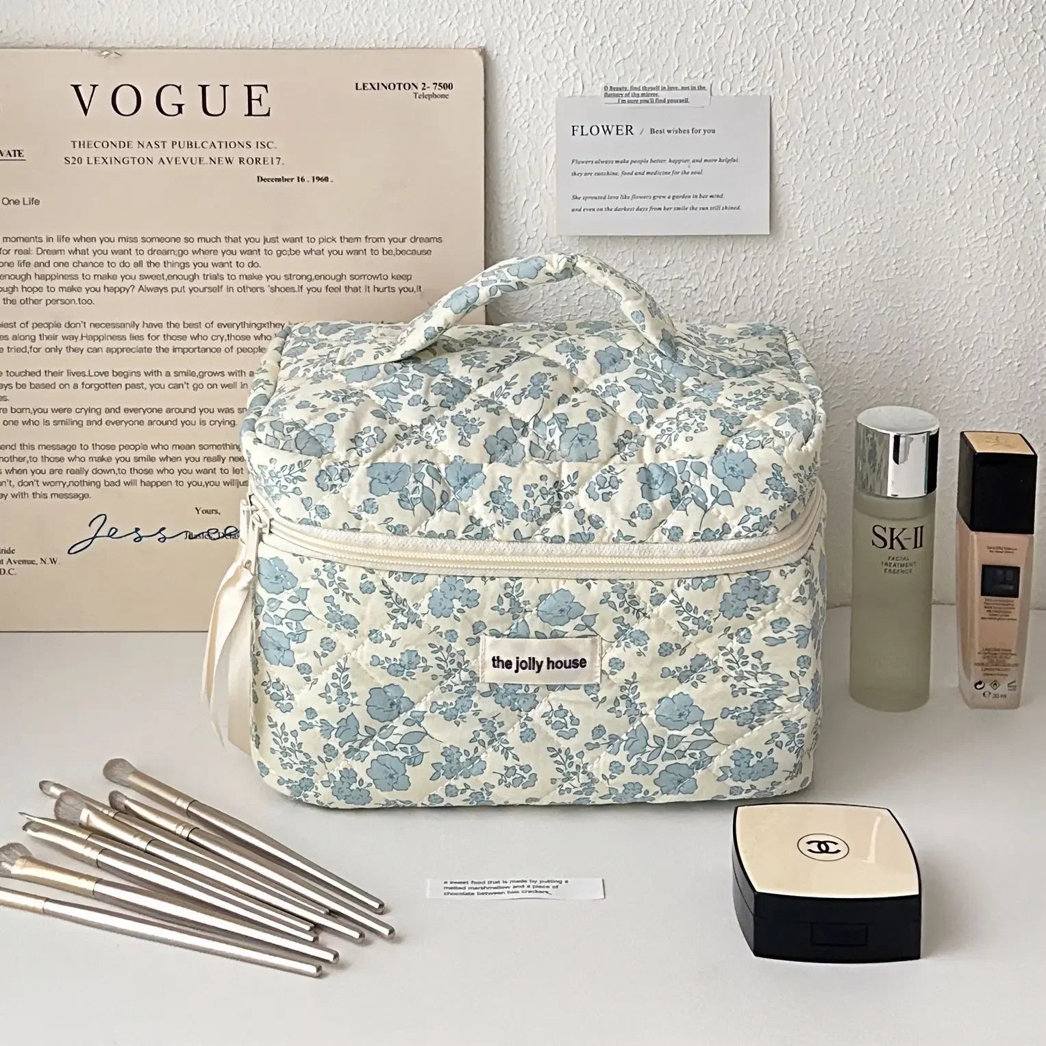 Grande Trousse de Maquillage à Motifs Floraux - Capacité Spacieuse et Portable - La Maison Cozy