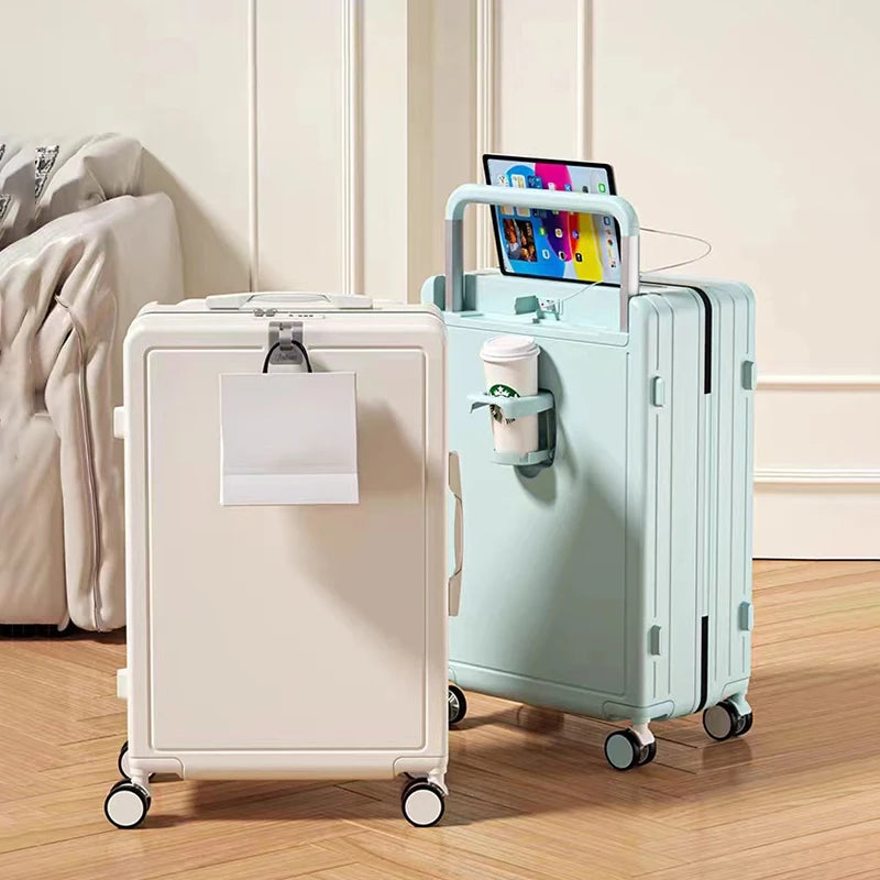 Valise à Poignée Large avec Porte-Gobelet USB - Bagages de Voyage à Roues - Valise à Code - Malette Trolley pour Voyage - La Maison Cozy