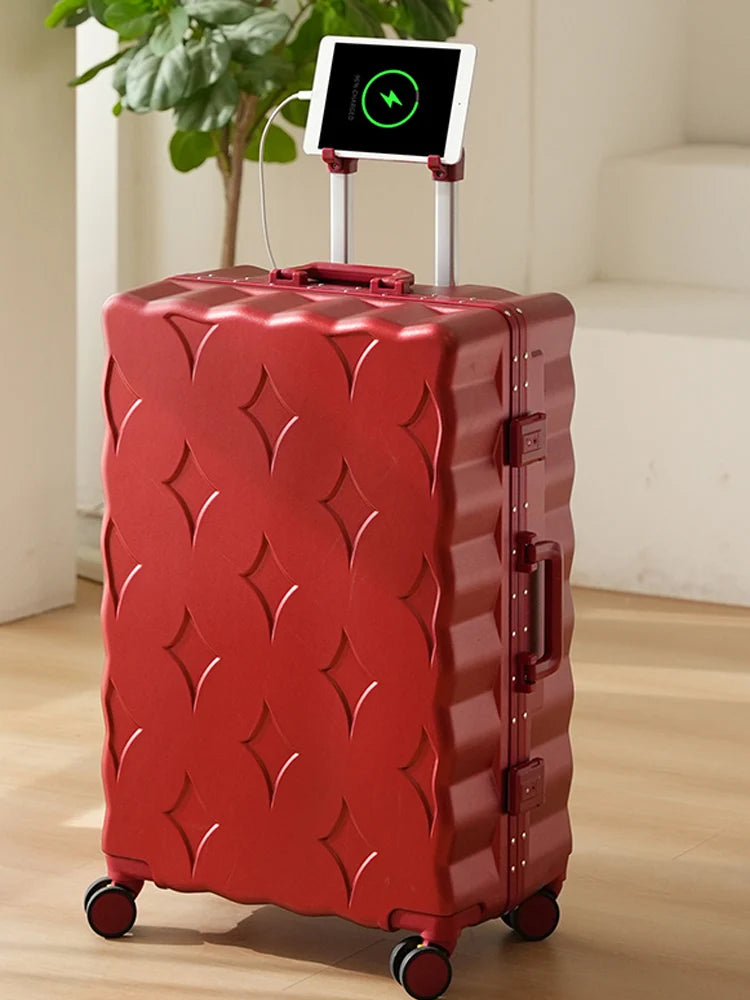 Nouvelle Valise de Voyage Design - Cadre en Aluminium, Grande Capacité, Valise à Glissière 28 Pouces avec Porte-Gobelet - Valise Cabine Trolley - La Maison Cozy