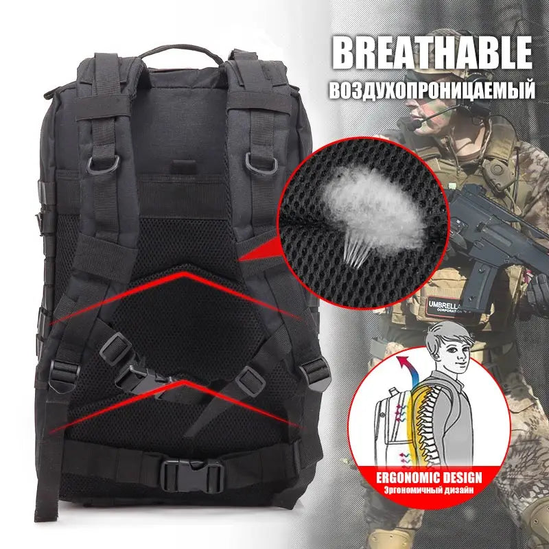 Sac à dos tactique QT&QY 30/45L pour homme - Sac de randonnée, sac de survie extérieur, sac de trekking et de chasse, pack d’assaut 3P, sac EDC avec système MOLLE - La Maison Cozy