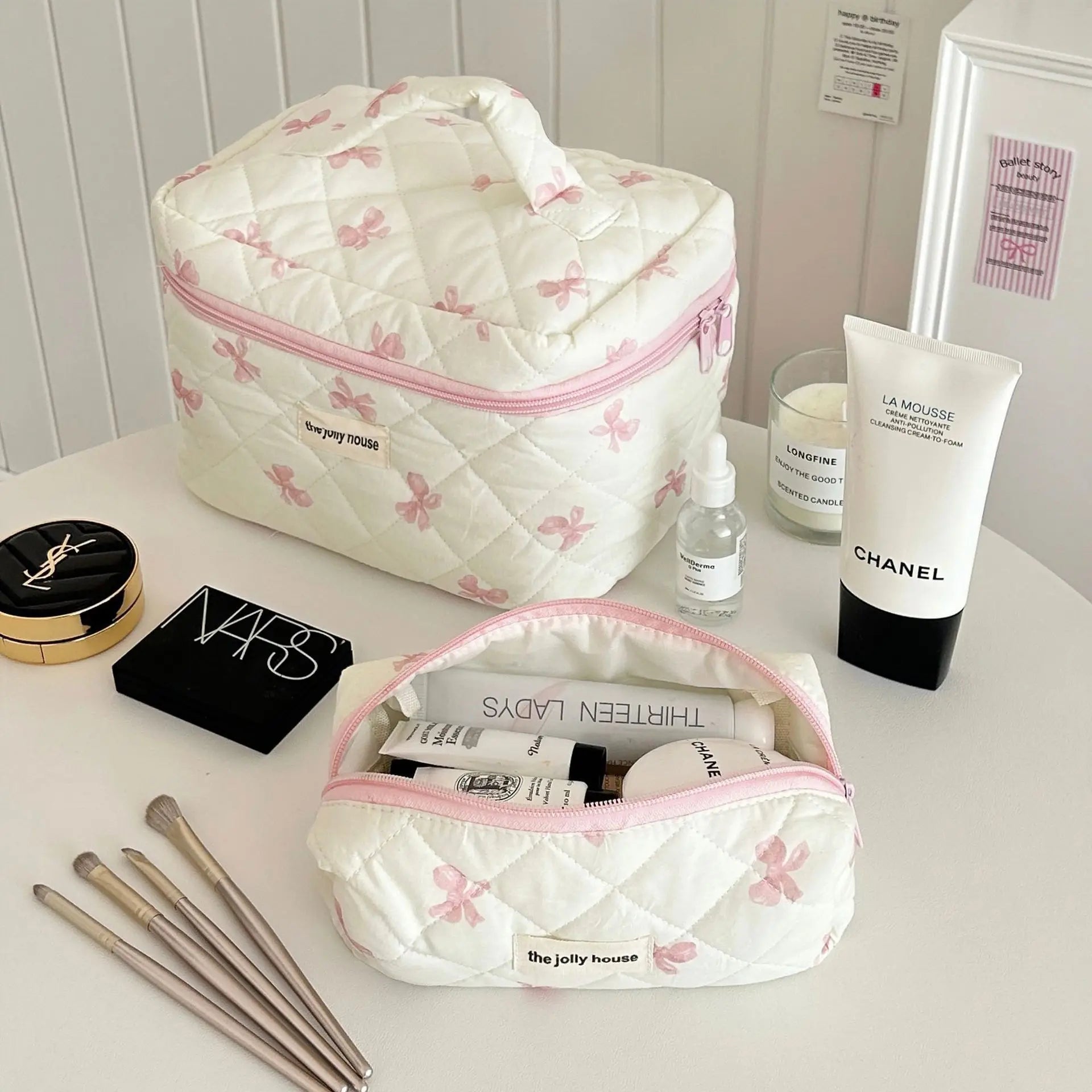 Nouveau Sac Cosmétique pour Femmes - Organisateur de Maquillage en Tissu avec Kit de Toilettage, Pochette de Rangement Zippée - La Maison Cozy