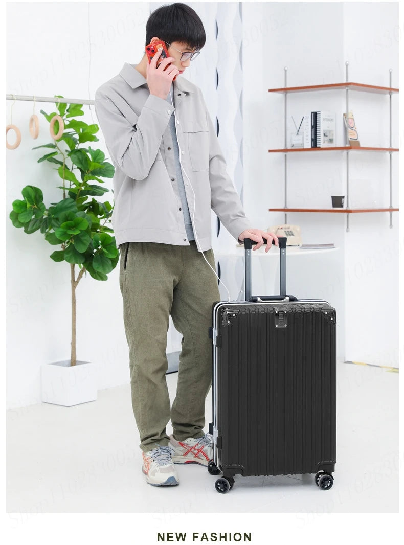 Valise Nouveau Modèle avec Cadre en Aluminium – Luggage à Roulettes Durable avec Charge USB, Sac de Voyage Unisexe, Trolley de Boarding, Fermeture Éclair - La Maison Cozy