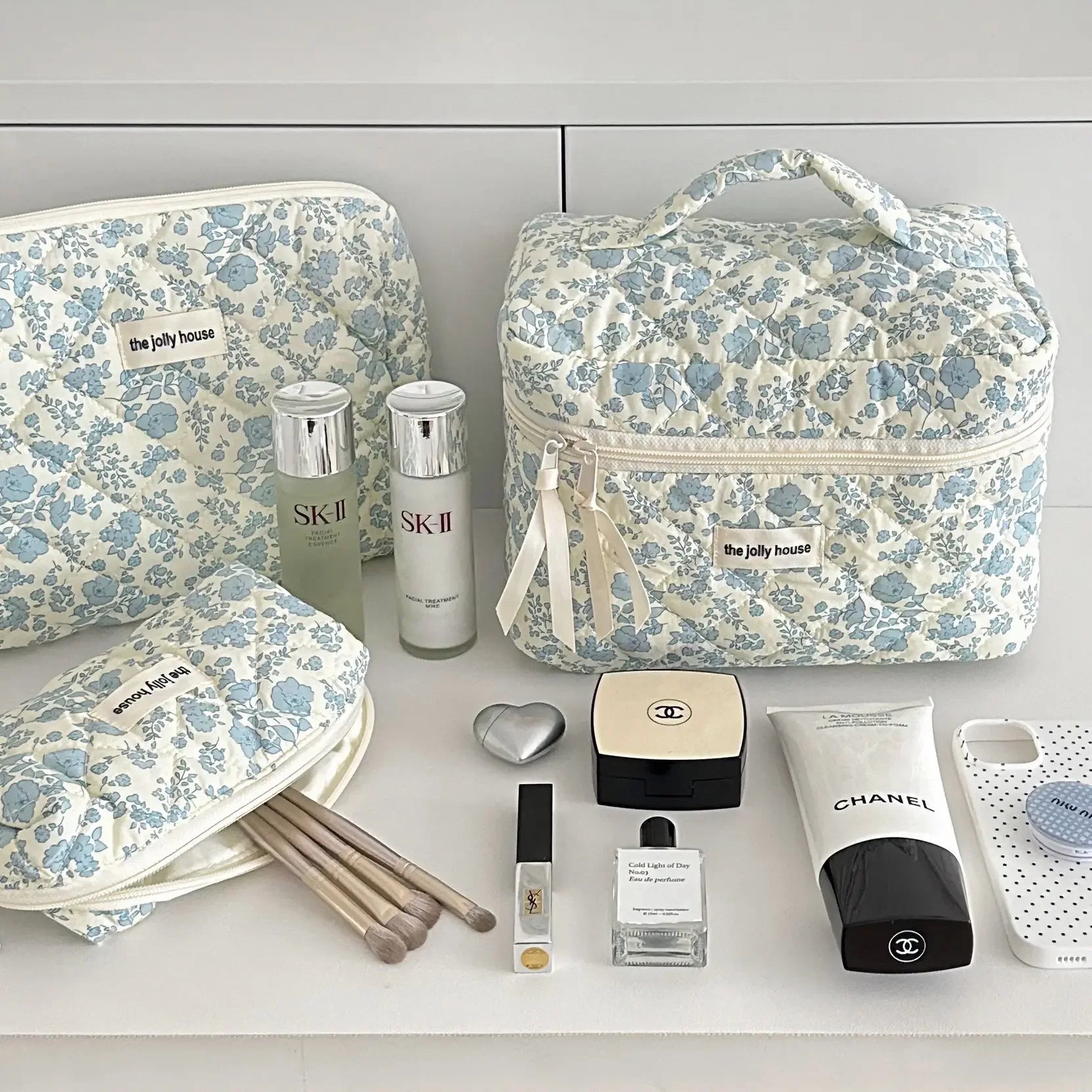 Grande Trousse de Maquillage à Motifs Floraux - Capacité Spacieuse et Portable - La Maison Cozy