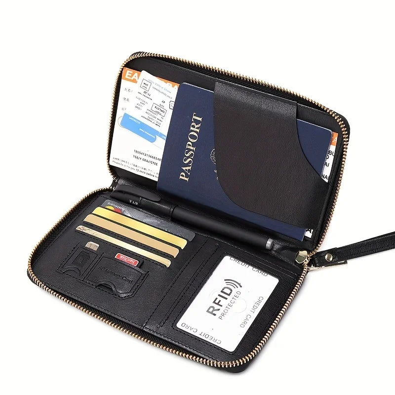 Porte-Monnaie RFID pour Femme – Porte-Passeport PU Portable avec Clip Avion, Ticket, Carte Bancaire et Poche Zippée - La Maison Cozy