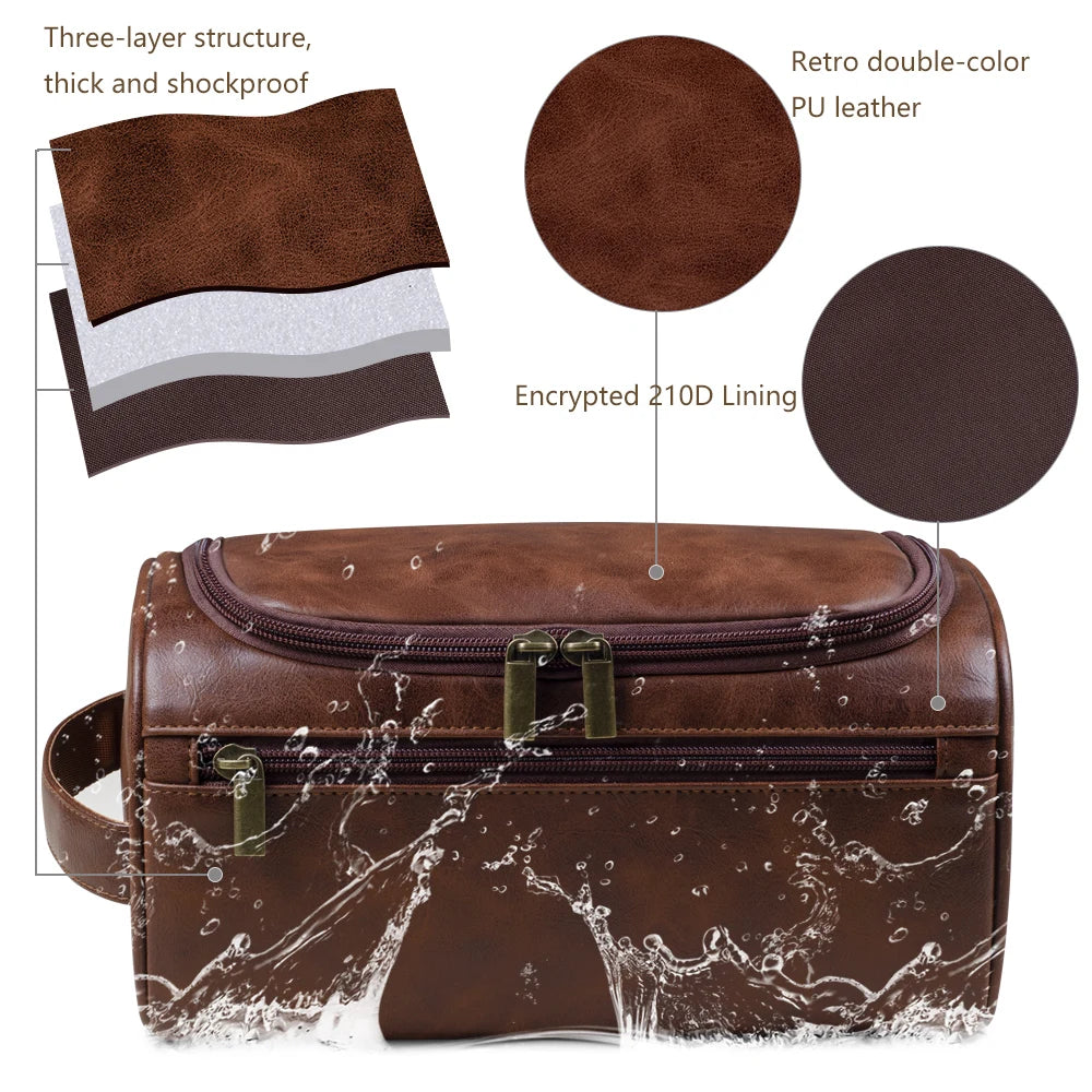 Trousse de toilette en cuir pour hommes et femmes - Kit de voyage suspendu et grande trousse de maquillage - La Maison Cozy