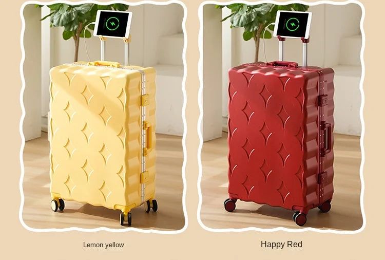 Nouvelle Valise de Voyage Design - Cadre en Aluminium, Grande Capacité, Valise à Glissière 28 Pouces avec Porte-Gobelet - Valise Cabine Trolley - La Maison Cozy