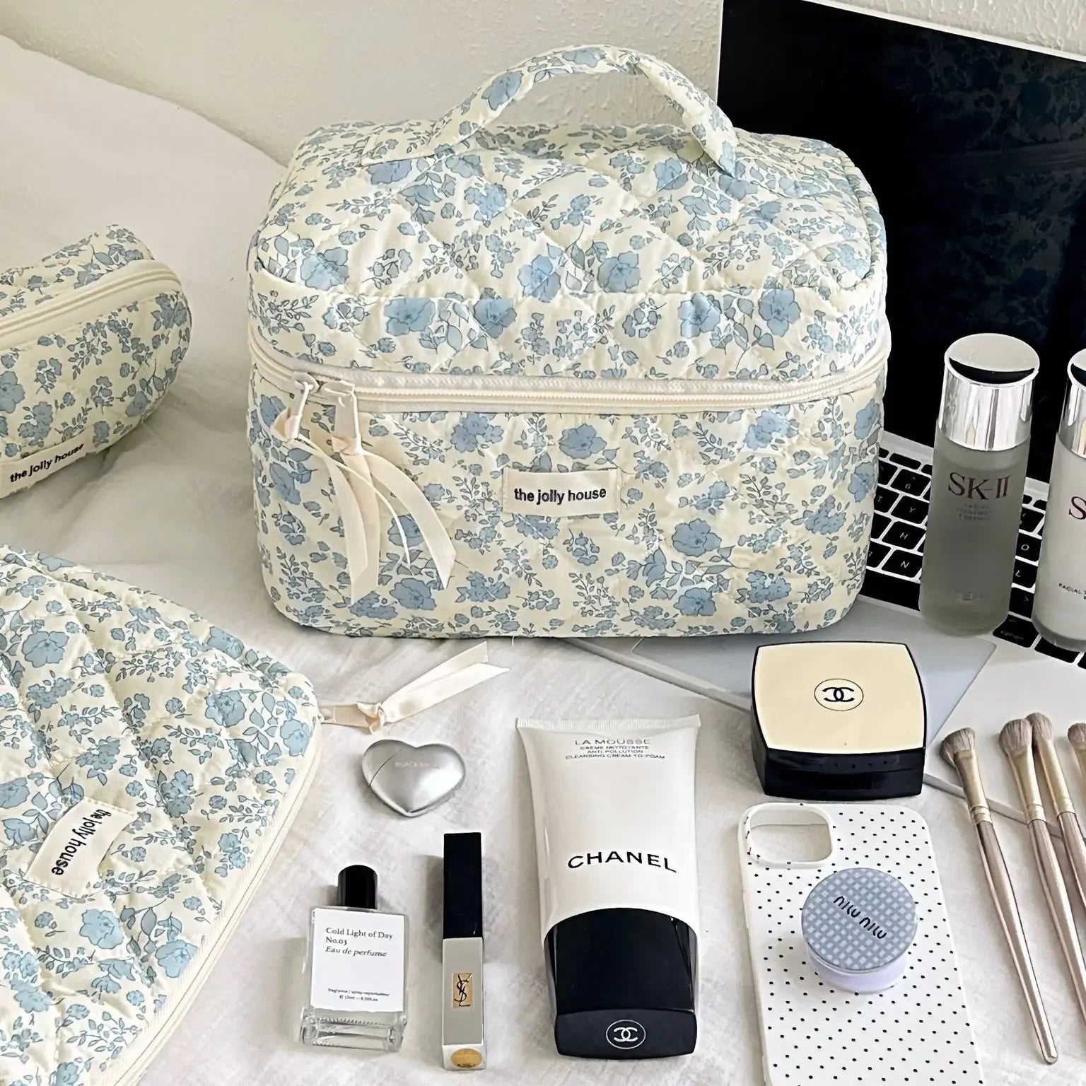 Grande Trousse de Maquillage à Motifs Floraux - Capacité Spacieuse et Portable - La Maison Cozy