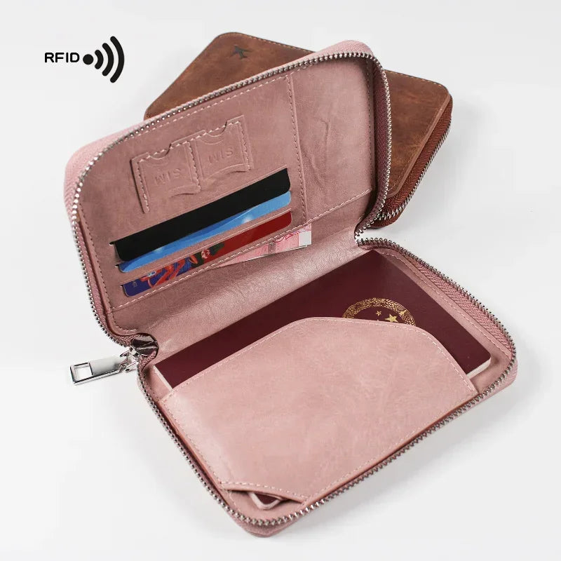 Porte-Passeport RFID Multifonction Anti-Vol – Pochette de Voyage avec Fermeture Éclair et Rangement en Cuir - La Maison Cozy