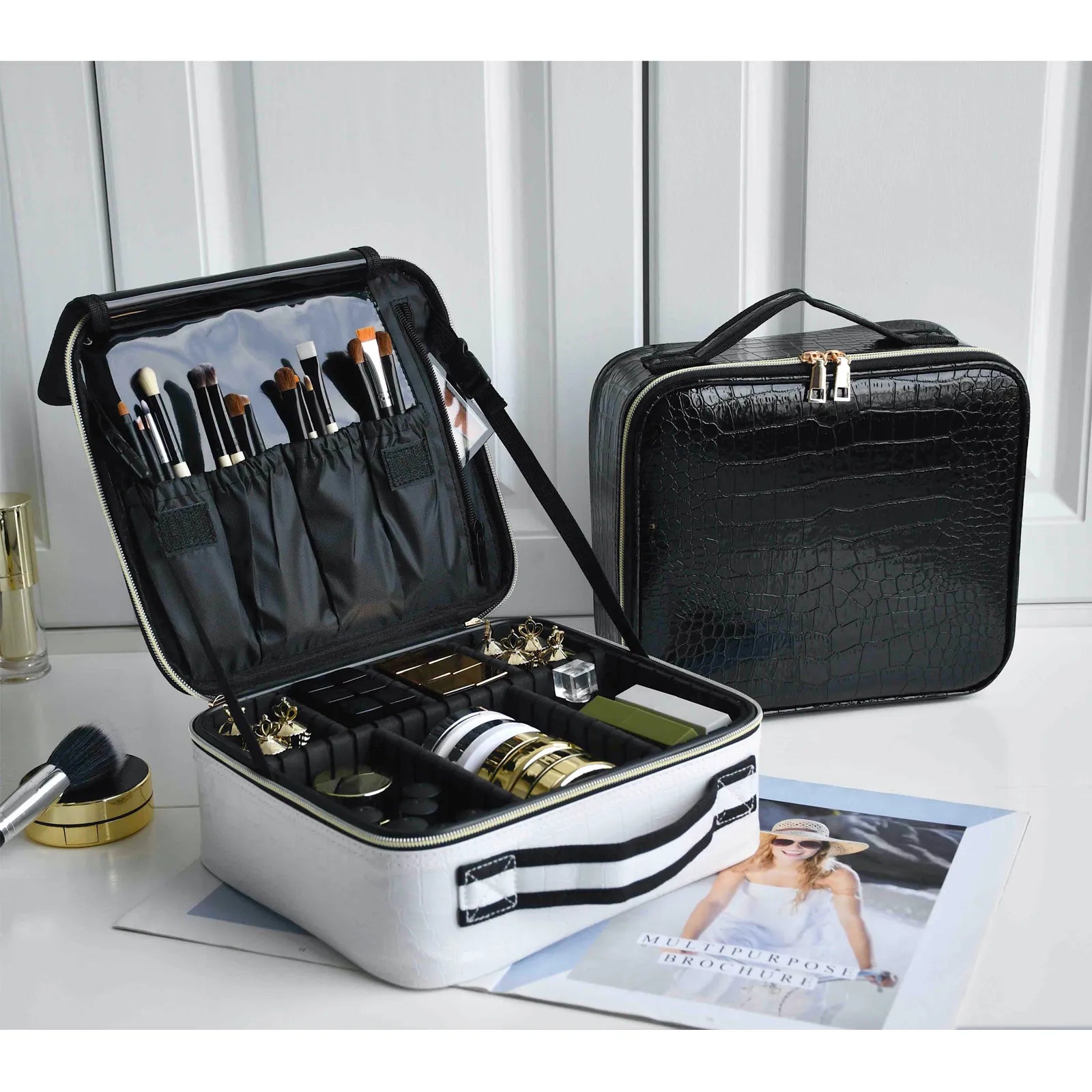 Trousse de Maquillage en Cuir PU pour Femme - Sac Cosmétique Multifonction Portable pour Voyage - La Maison Cozy