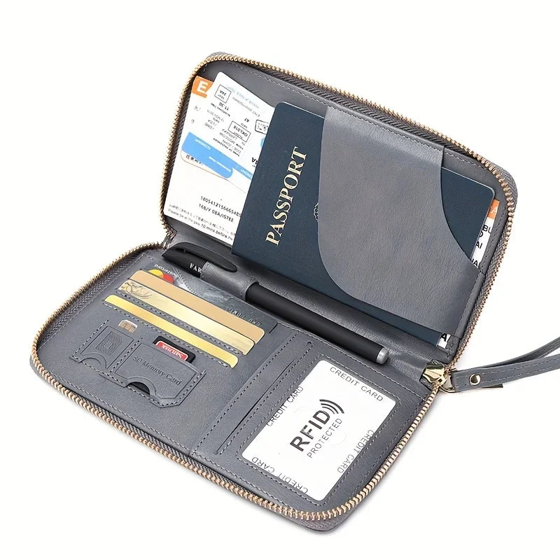 Porte-Monnaie RFID pour Femme – Porte-Passeport PU Portable avec Clip Avion, Ticket, Carte Bancaire et Poche Zippée - La Maison Cozy