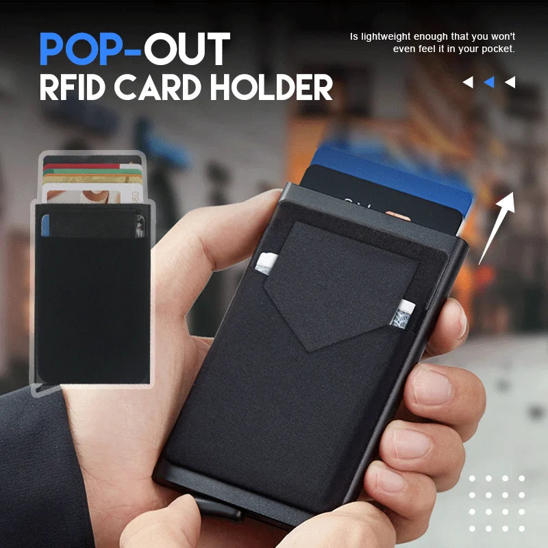 Porte-cartes RFID Pop-out - Portefeuille en Aluminium Slim avec Poche Élastique pour Carte d'Identité et Crédit - La Maison Cozy